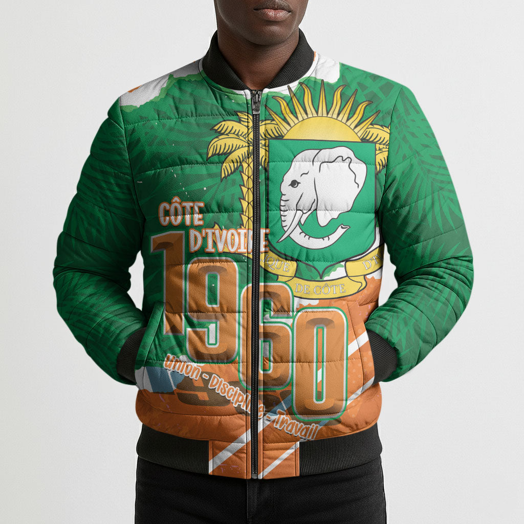 Cote d'Ivoire Independence Day Personalized Bomber Puffer Jacket 1960 Proud Coat Of Arms Grunge Style