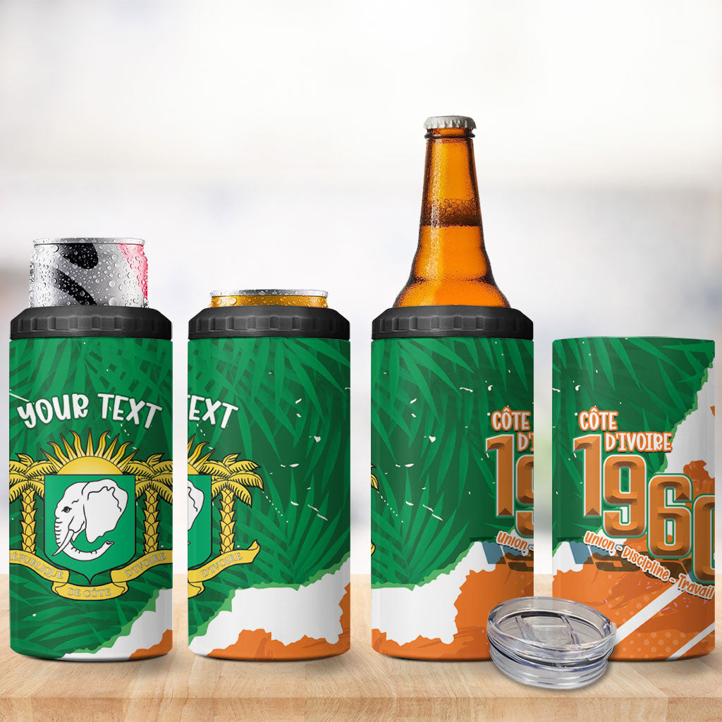 Cote d'Ivoire Independence Day Personalized 4 in 1 Can Cooler Tumbler 1960 Proud Coat Of Arms Grunge Style