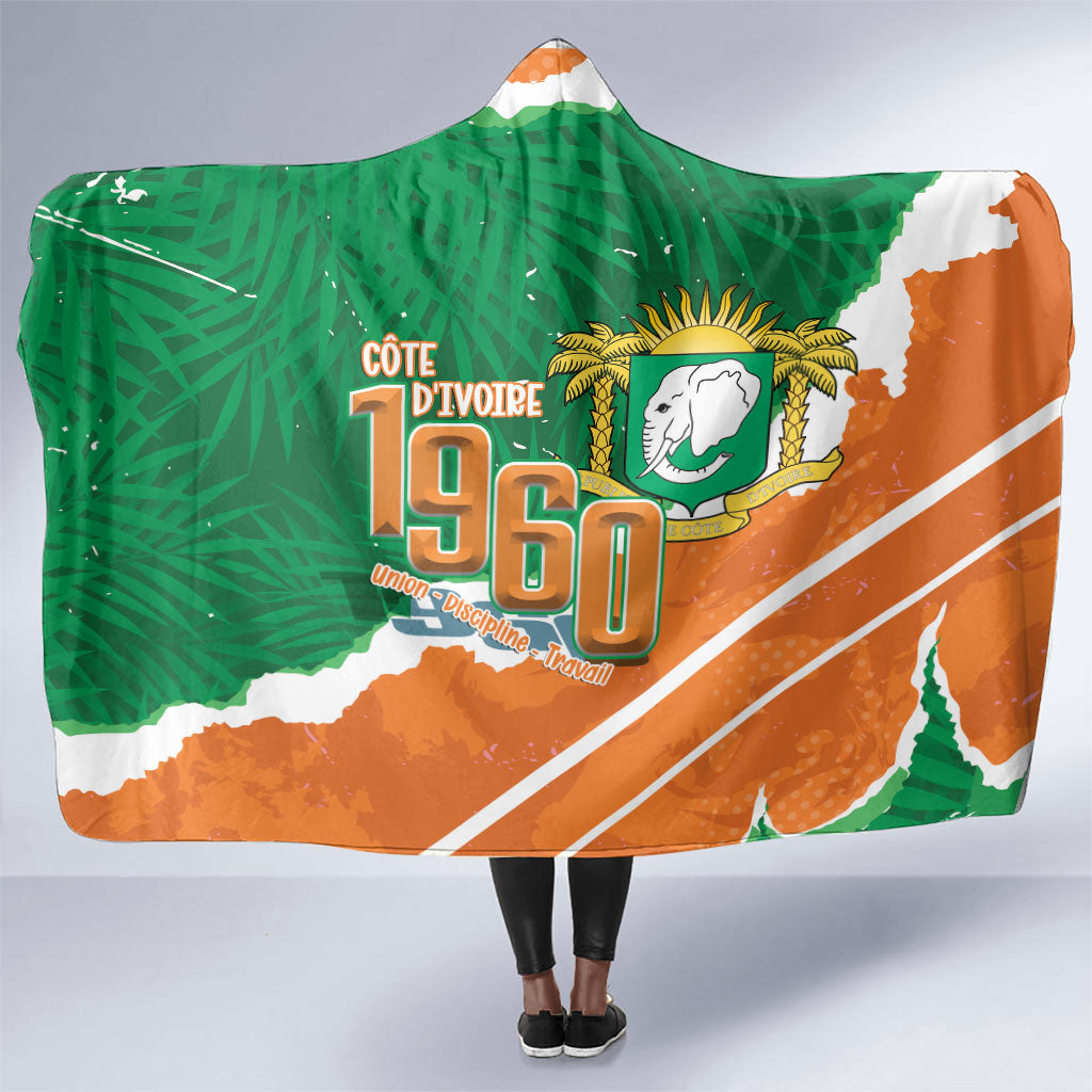 Cote d'Ivoire Independence Day Hooded Blanket 1960 Proud Coat Of Arms Grunge Style