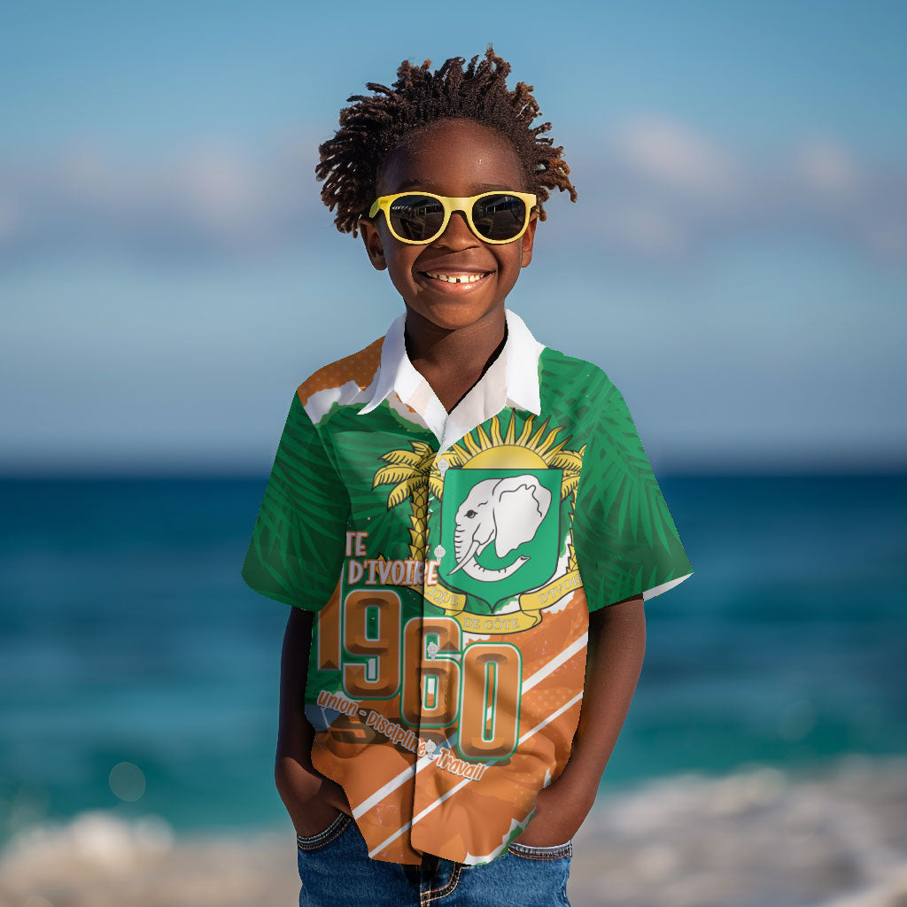 Cote d'Ivoire Independence Day Personalized Kid Hawaiian Shirt 1960 Proud Coat Of Arms Grunge Style