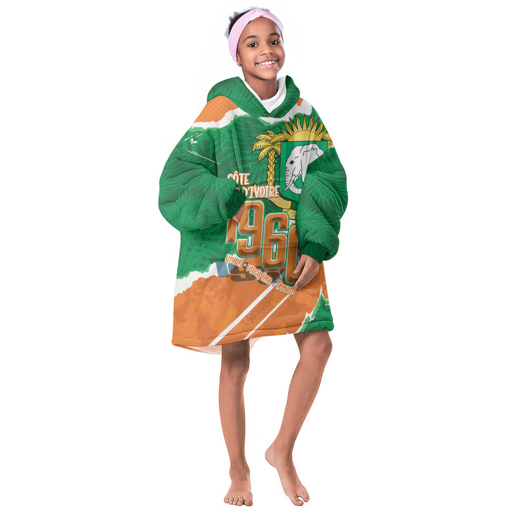 Cote d'Ivoire Independence Day Personalized Kid Wearable Blanket Hoodie 1960 Proud Coat Of Arms Grunge Style