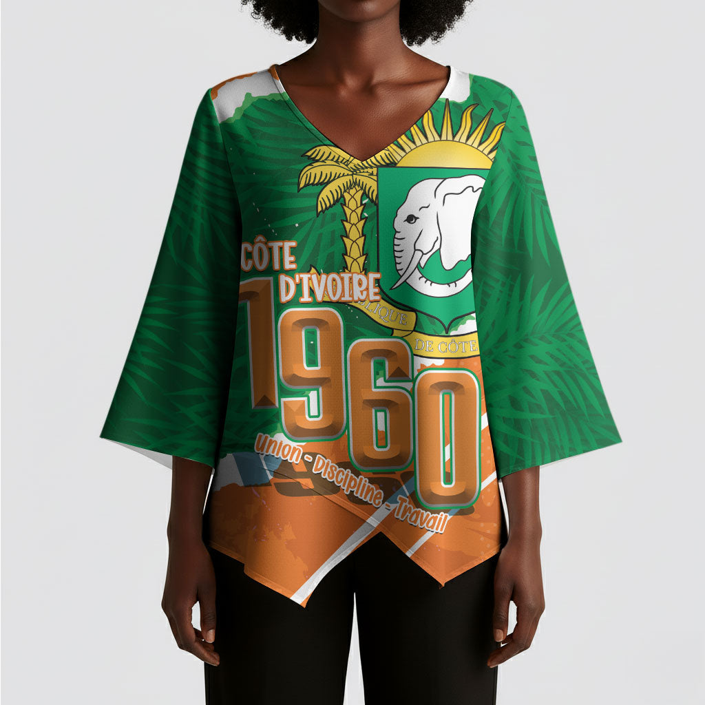 Cote d'Ivoire Independence Day Personalized Kimono Sleeve Blouse 1960 Proud Coat Of Arms Grunge Style