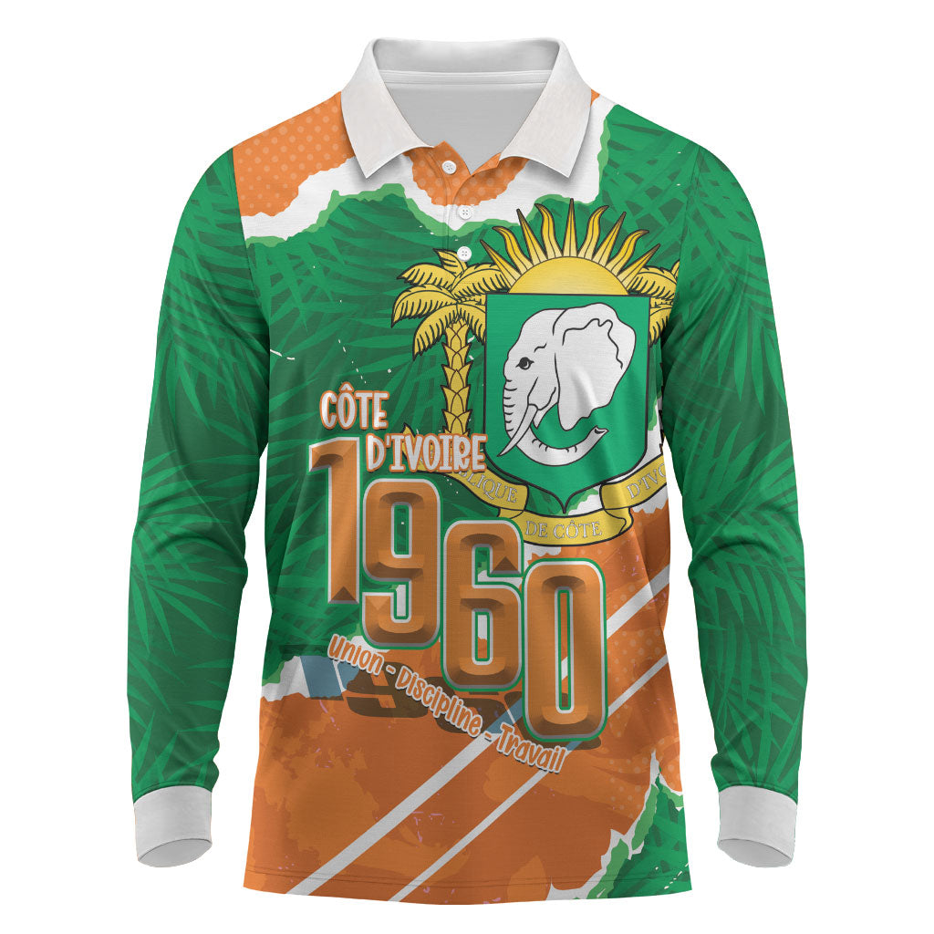 Cote d'Ivoire Independence Day Personalized Long Sleeve Polo Shirt 1960 Proud Coat Of Arms Grunge Style