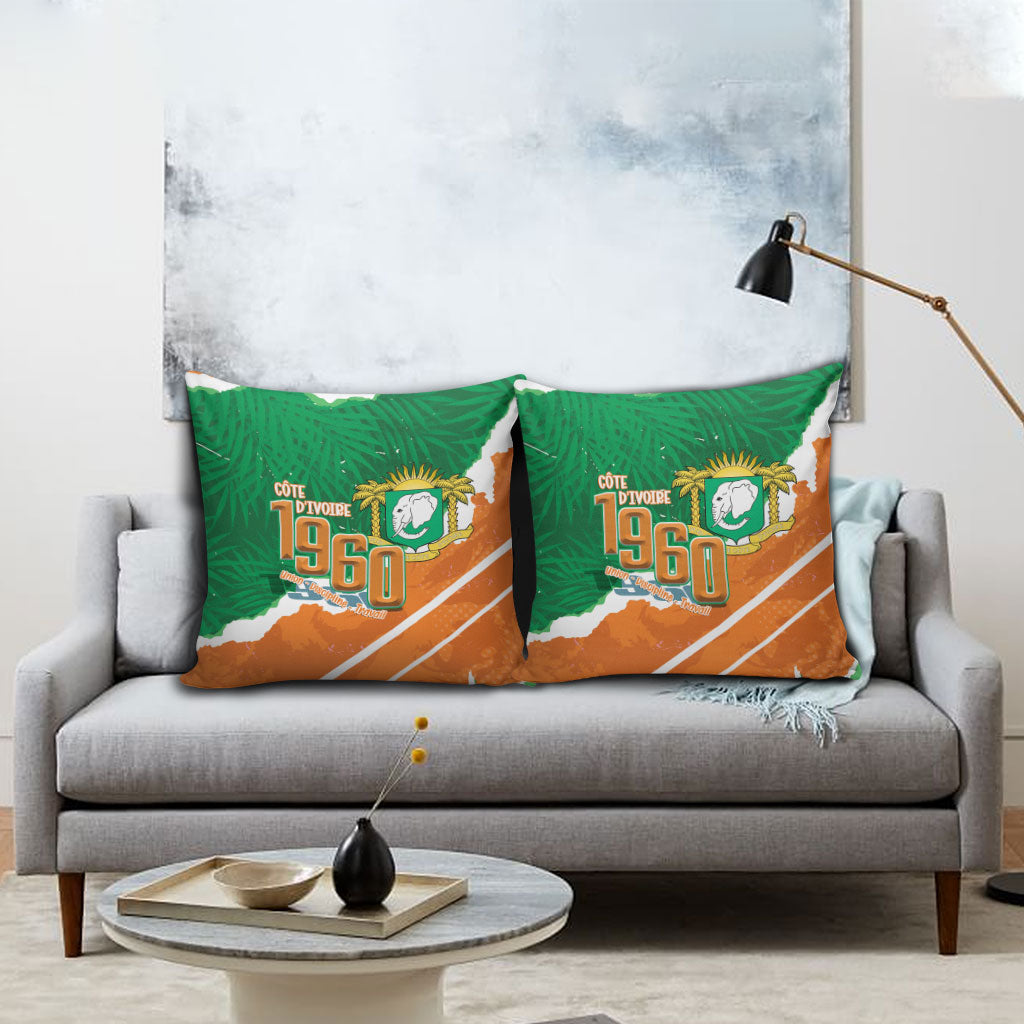 Cote d'Ivoire Independence Day Pillow Cover 1960 Proud Coat Of Arms Grunge Style