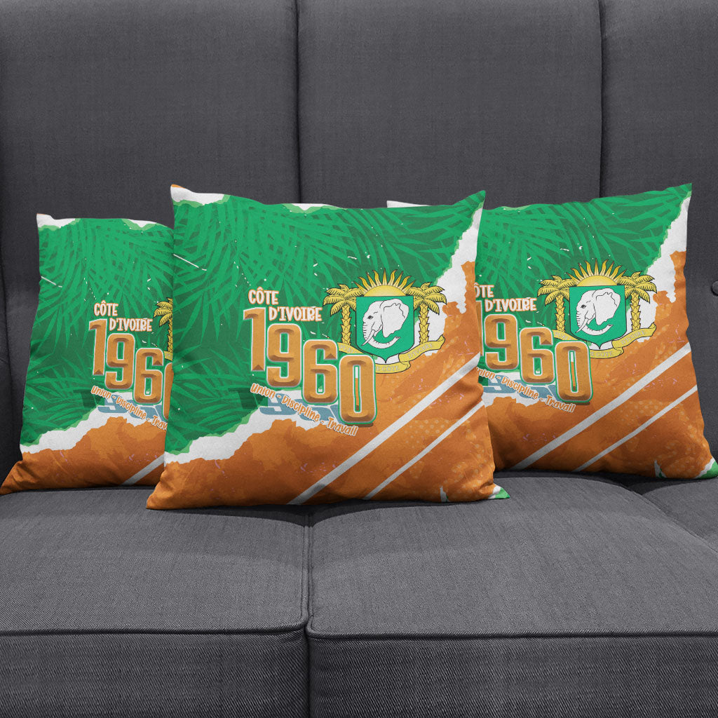 Cote d'Ivoire Independence Day Pillow Cover 1960 Proud Coat Of Arms Grunge Style