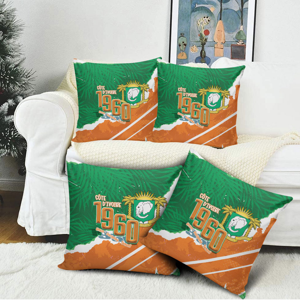 Cote d'Ivoire Independence Day Pillow Cover 1960 Proud Coat Of Arms Grunge Style
