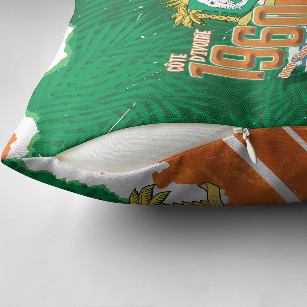 Cote d'Ivoire Independence Day Pillow Cover 1960 Proud Coat Of Arms Grunge Style