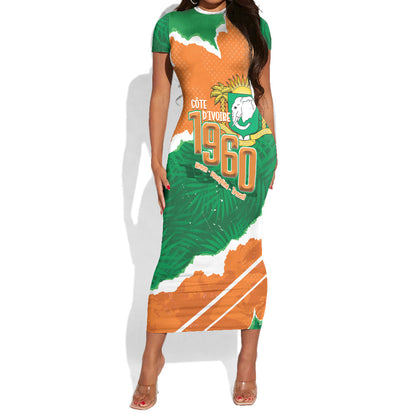 Cote d'Ivoire Independence Day Personalized Short Sleeve Bodycon Dress 1960 Proud Coat Of Arms Grunge Style