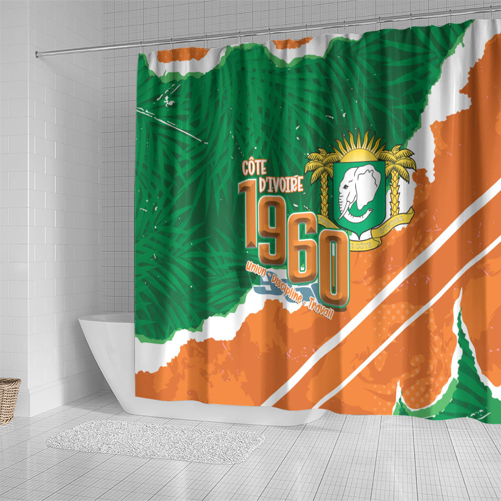 Cote d'Ivoire Independence Day Shower Curtain 1960 Proud Coat Of Arms Grunge Style