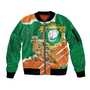 Cote d'Ivoire Independence Day Personalized Sleeve Zip Bomber Jacket 1960 Proud Coat Of Arms Grunge Style
