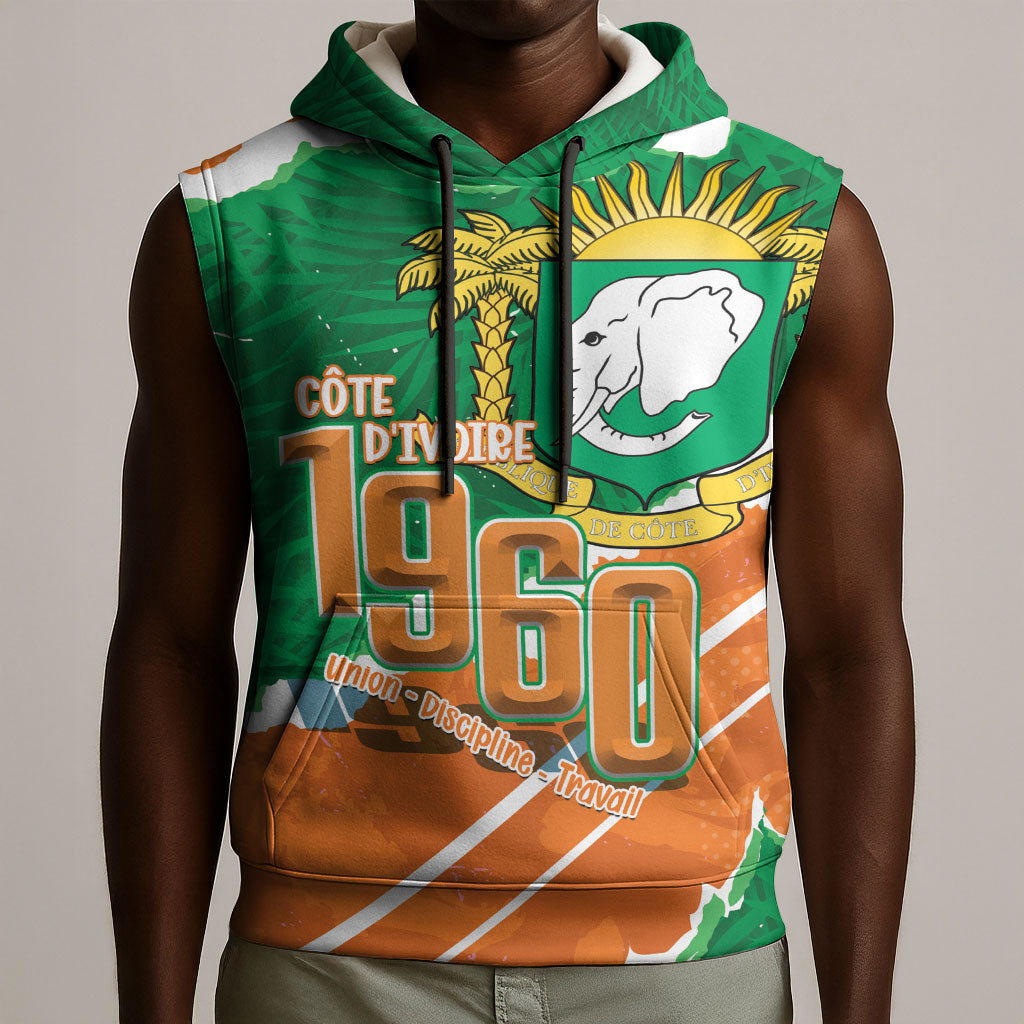 Cote d'Ivoire Independence Day Personalized Sleeveless Hoodie 1960 Proud Coat Of Arms Grunge Style