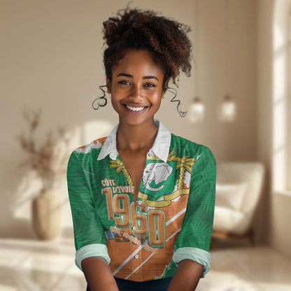 Cote d'Ivoire Independence Day Personalized Women Casual Shirt 1960 Proud Coat Of Arms Grunge Style