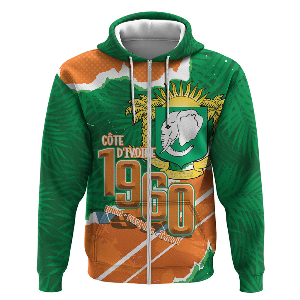 Cote d'Ivoire Independence Day Personalized Zip Hoodie 1960 Proud Coat Of Arms Grunge Style