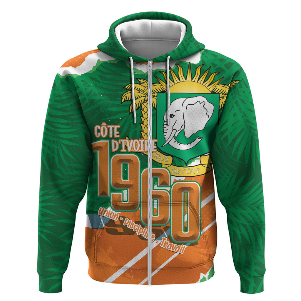 Cote d'Ivoire Independence Day Personalized Zip Hoodie 1960 Proud Coat Of Arms Grunge Style