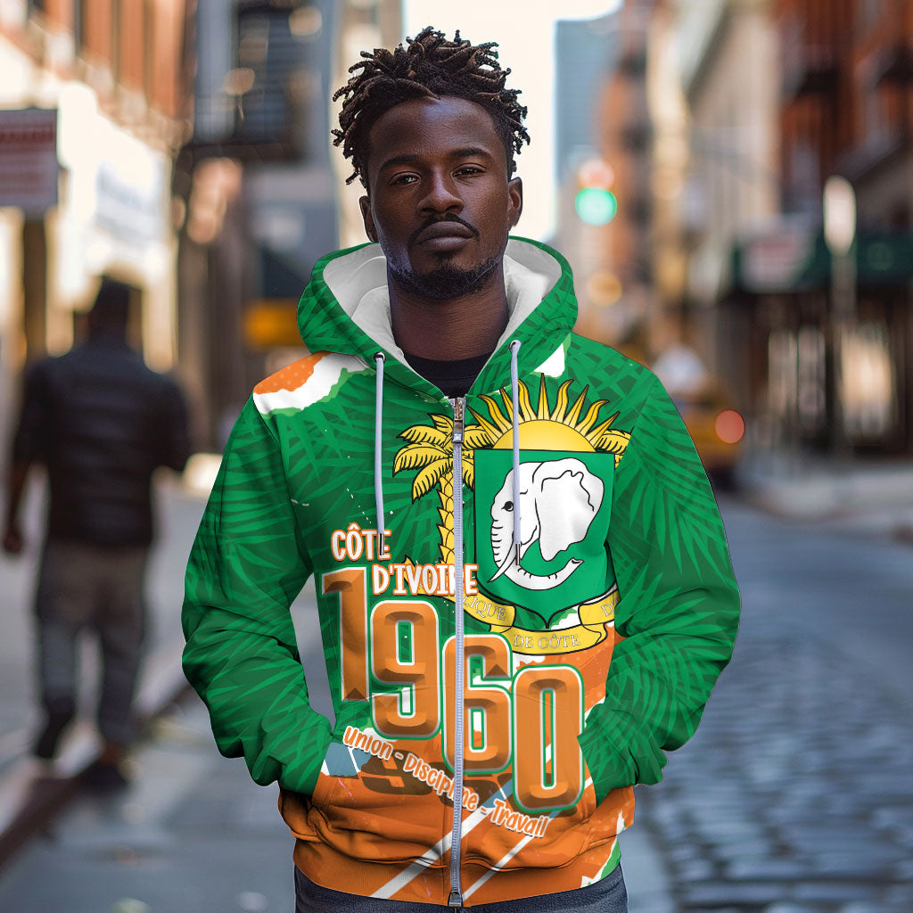 Cote d'Ivoire Independence Day Personalized Zip Hoodie 1960 Proud Coat Of Arms Grunge Style