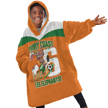 Custom Cote d'Ivoire 2026 Football Kid Wearable Blanket Hoodie Allez Les Elephant