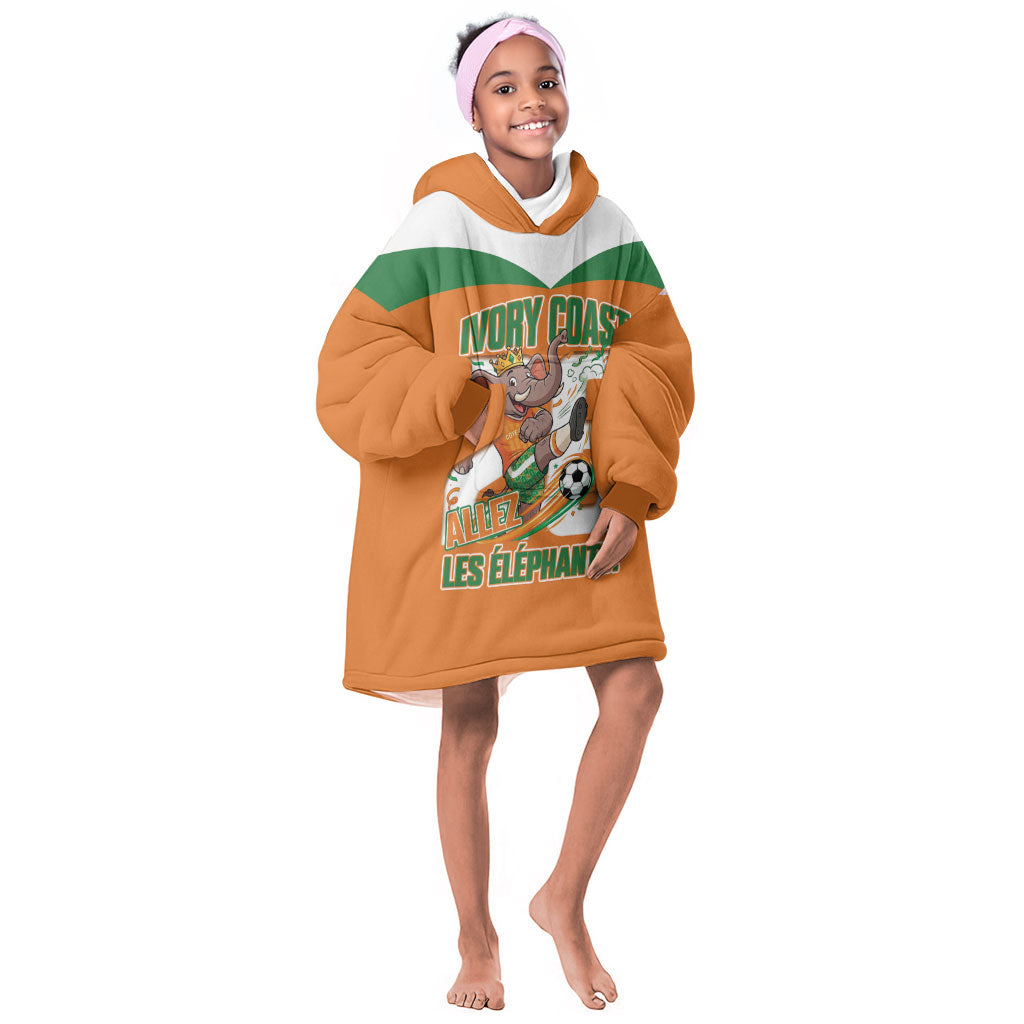 Custom Cote d'Ivoire 2026 Football Kid Wearable Blanket Hoodie Allez Les Elephant