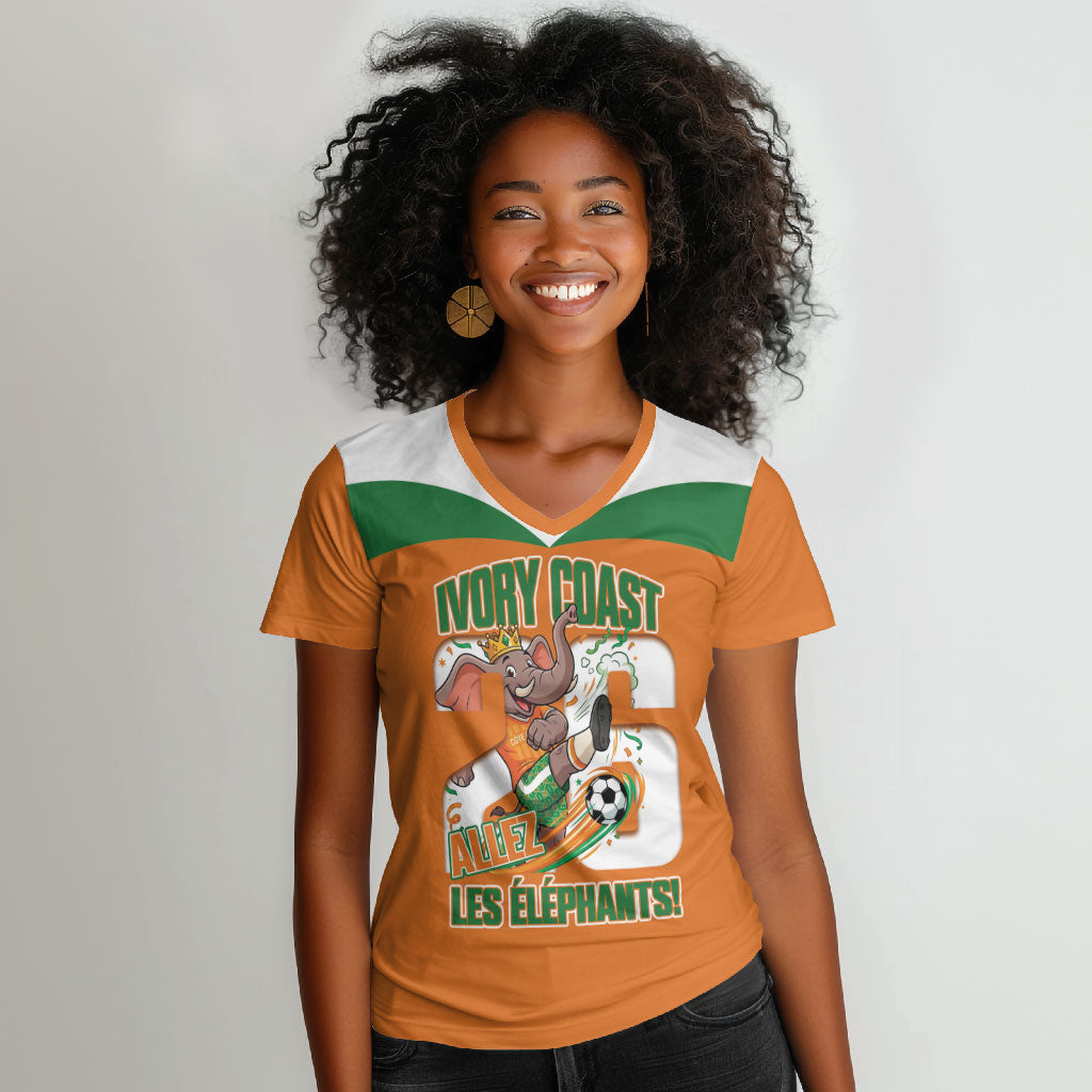 Custom Cote d'Ivoire 2026 Football Women V-Neck T-Shirt Allez Les Elephant
