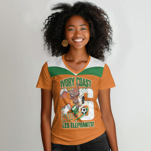 Custom Cote d'Ivoire 2026 Football Women V-Neck T-Shirt Allez Les Elephant