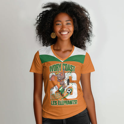 Custom Cote d'Ivoire 2026 Football Women V-Neck T-Shirt Allez Les Elephant