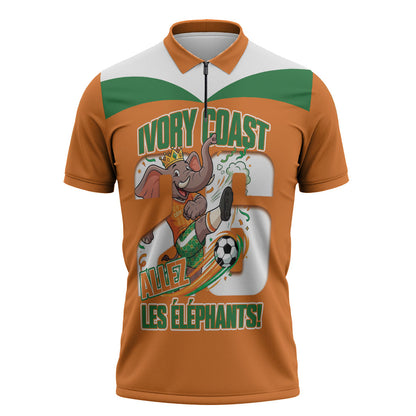 Custom Cote d'Ivoire 2026 Football Zipper Polo Shirt Allez Les Elephant