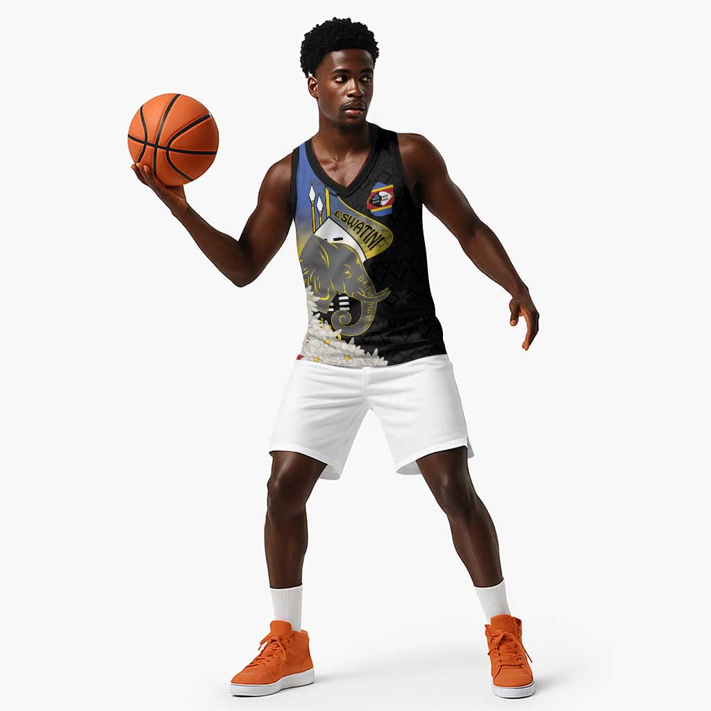 Afro Swaziland Somhlolo Day Basketball Jersey Nguni Shield African Pattern - African Pride