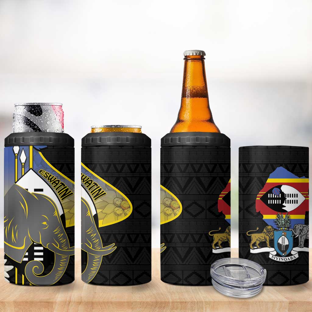 Afro Swaziland Somhlolo Day 4 in 1 Can Cooler Tumbler Nguni Shield African Pattern - African Pride