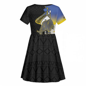 Afro Swaziland Somhlolo Day Kid Short Sleeve Dress Nguni Shield African Pattern - African Pride