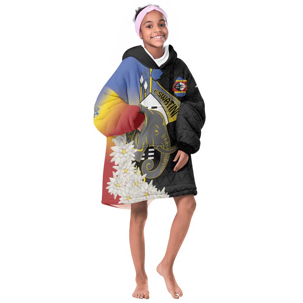 Afro Swaziland Somhlolo Day Kid Wearable Blanket Hoodie Nguni Shield African Pattern - African Pride