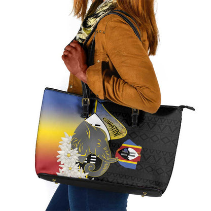 Afro Swaziland Somhlolo Day Leather Tote Bag Nguni Shield African Pattern - African Pride