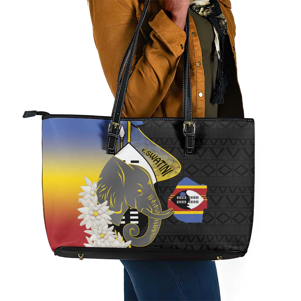 Afro Swaziland Somhlolo Day Leather Tote Bag Nguni Shield African Pattern - African Pride