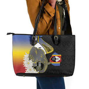 Afro Swaziland Somhlolo Day Leather Tote Bag Nguni Shield African Pattern - African Pride