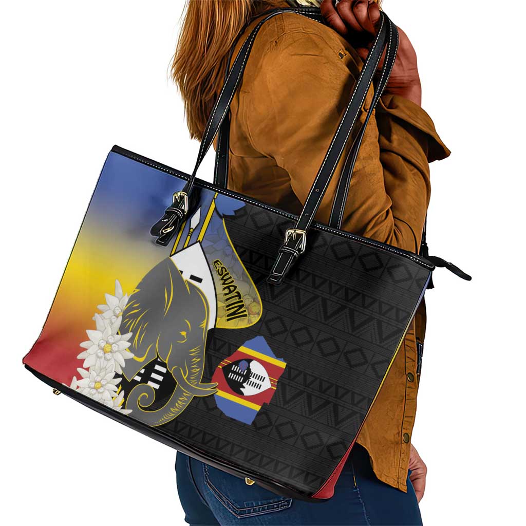 Afro Swaziland Somhlolo Day Leather Tote Bag Nguni Shield African Pattern - African Pride