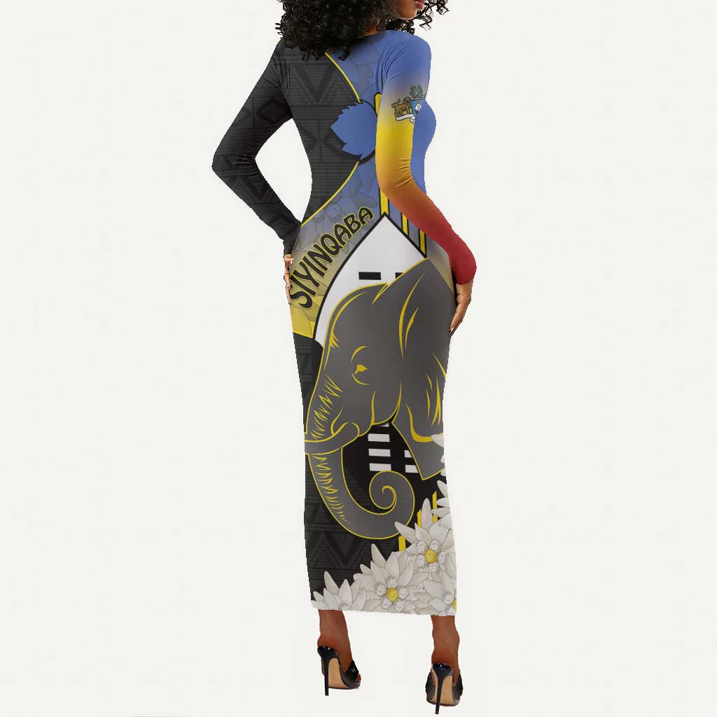 Afro Swaziland Somhlolo Day Long Sleeve Bodycon Dress Nguni Shield African Pattern - African Pride