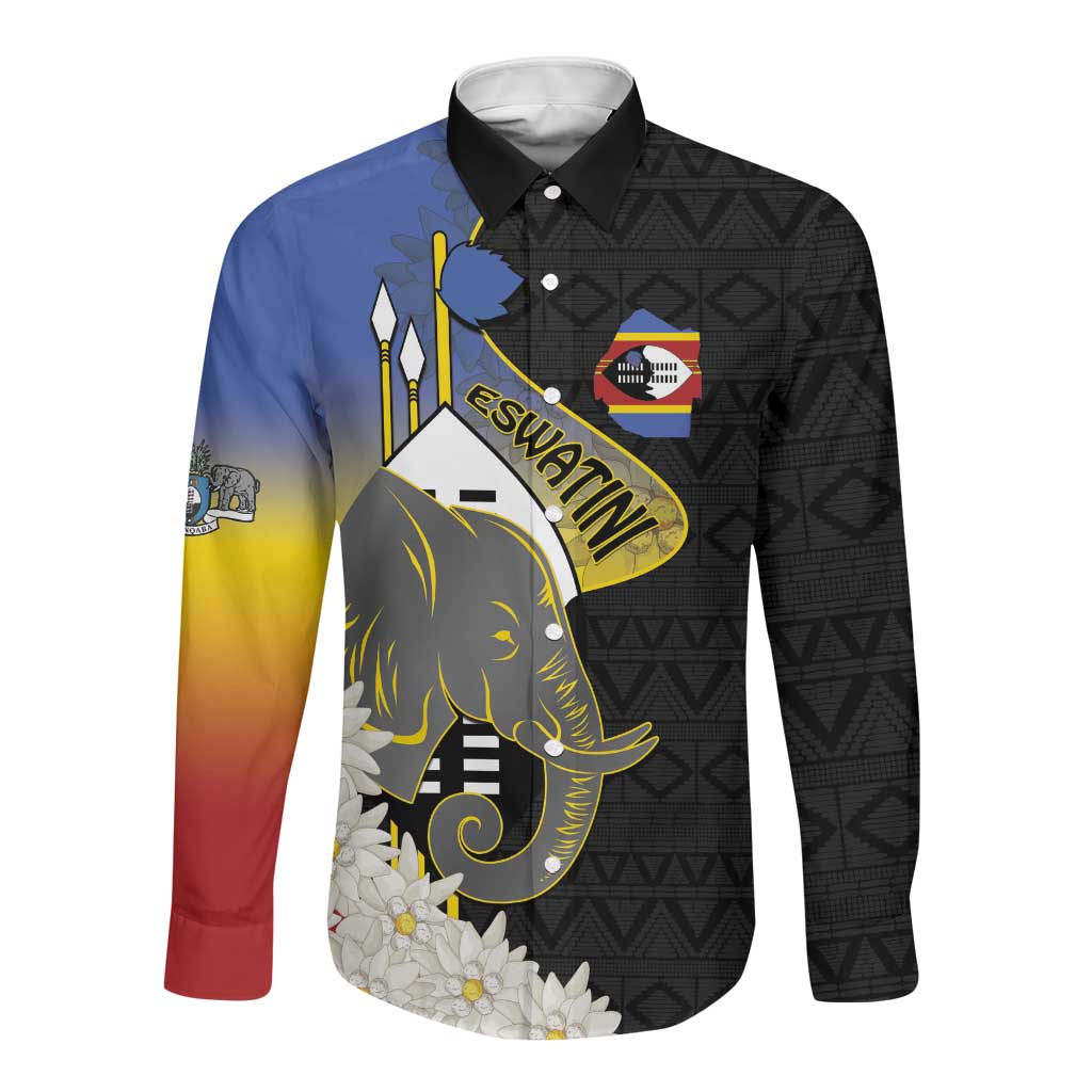 Afro Swaziland Somhlolo Day Long Sleeve Button Shirt Nguni Shield African Pattern - African Pride