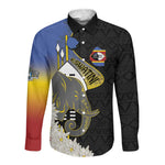 Afro Swaziland Somhlolo Day Long Sleeve Button Shirt Nguni Shield African Pattern - African Pride