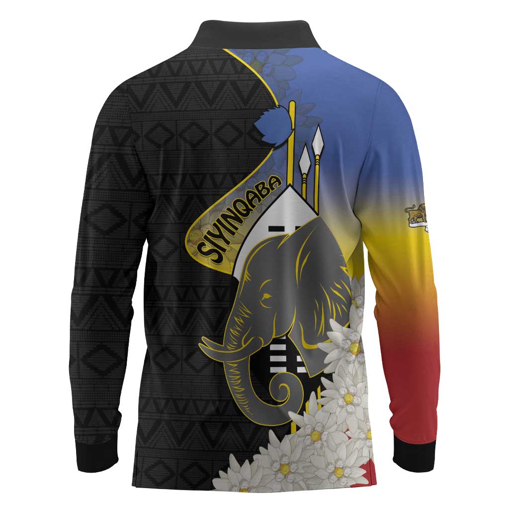 Afro Swaziland Somhlolo Day Long Sleeve Polo Shirt Nguni Shield African Pattern - African Pride