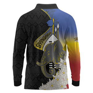 Afro Swaziland Somhlolo Day Long Sleeve Polo Shirt Nguni Shield African Pattern - African Pride