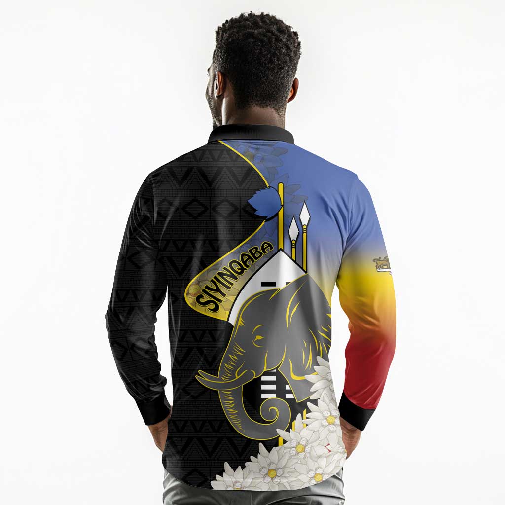 Afro Swaziland Somhlolo Day Long Sleeve Polo Shirt Nguni Shield African Pattern - African Pride