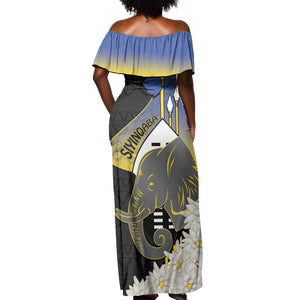 Afro Swaziland Somhlolo Day Off Shoulder Maxi Dress Nguni Shield African Pattern - African Pride