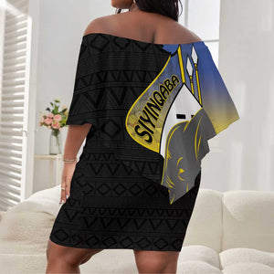 Afro Swaziland Somhlolo Day Off Shoulder Short Dress Nguni Shield African Pattern - African Pride