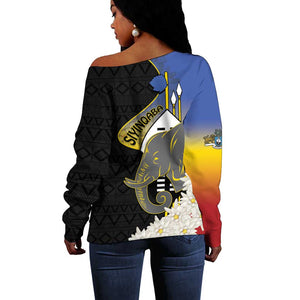 Afro Swaziland Somhlolo Day Off Shoulder Sweater Nguni Shield African Pattern - African Pride