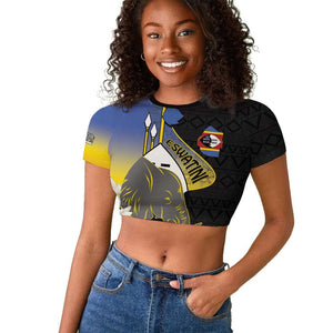 Afro Swaziland Somhlolo Day Raglan Cropped T shirt Nguni Shield African Pattern - African Pride