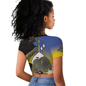Afro Swaziland Somhlolo Day Raglan Cropped T shirt Nguni Shield African Pattern - African Pride
