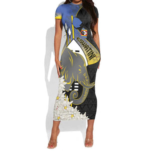 Afro Swaziland Somhlolo Day Short Sleeve Bodycon Dress Nguni Shield African Pattern - African Pride