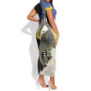 Afro Swaziland Somhlolo Day Short Sleeve Bodycon Dress Nguni Shield African Pattern - African Pride