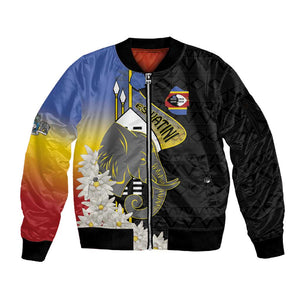 Afro Swaziland Somhlolo Day Sleeve Zip Bomber Jacket Nguni Shield African Pattern - African Pride
