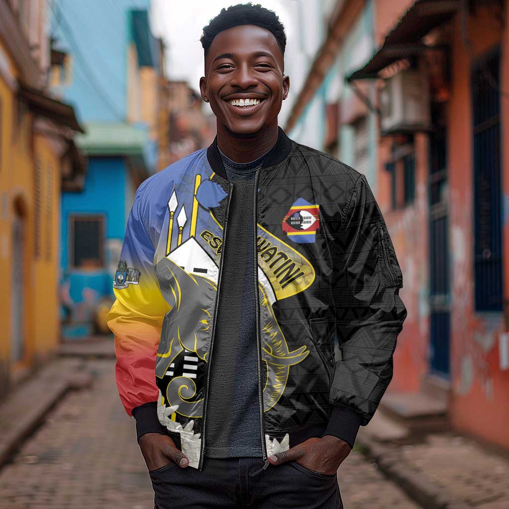 Afro Swaziland Somhlolo Day Sleeve Zip Bomber Jacket Nguni Shield African Pattern - African Pride