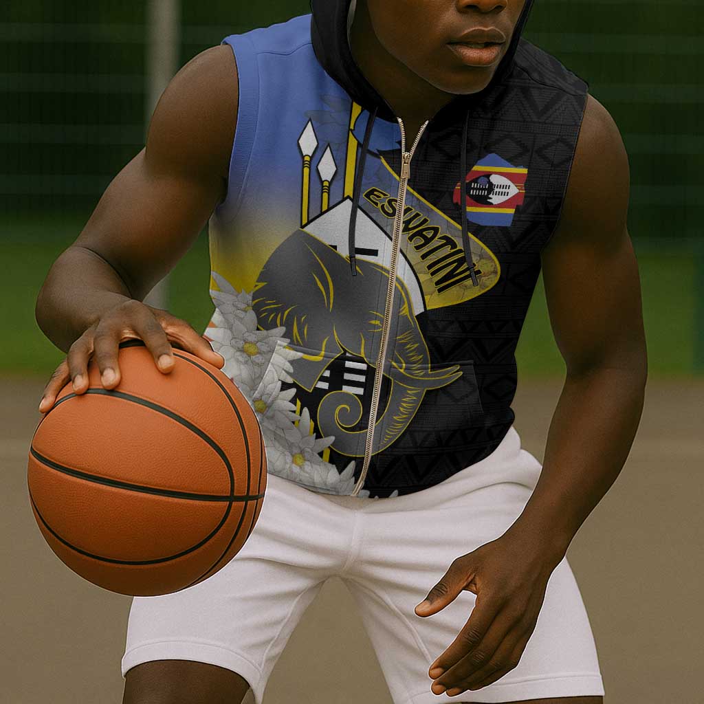 Afro Swaziland Somhlolo Day Sleeveless Zip Hoodie Nguni Shield African Pattern - African Pride