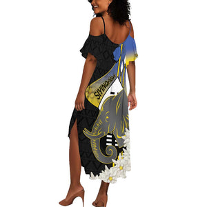 Afro Swaziland Somhlolo Day Summer Maxi Dress Nguni Shield African Pattern - African Pride